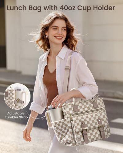 Checkered Lunch Bag Women (Checkerboard Print-Beige / 15L)