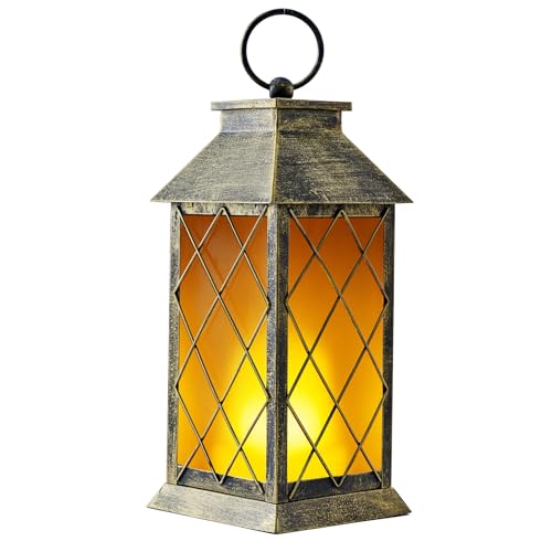 18" Solar Lanterns Outdoor Waterproof Flickering Flame Patina