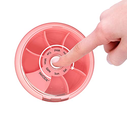 2PCS INVODA Weekly Pill Organizer 7 Compartment Rotating Pill Box for Daily (2 Count)