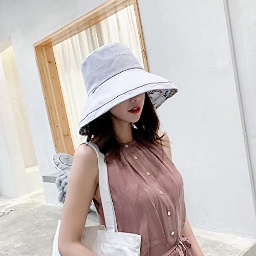 Women Floral Reversible Wide Brim Sun Hats Summer UV Protection Hiking Fishing Hat Wired Edge Beach Garden Lawn Work Cap Chin Strap