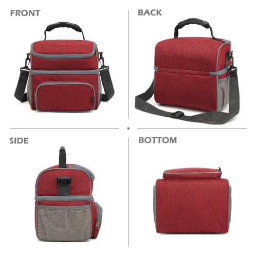Double Layer Cooler Insulated Lunch Bag Adult Lunch Box Large Tote Bag for Men (Red)