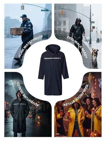 Mens Long Hooded Safety Rain Jacket Waterproof Emergency Raincoat Poncho