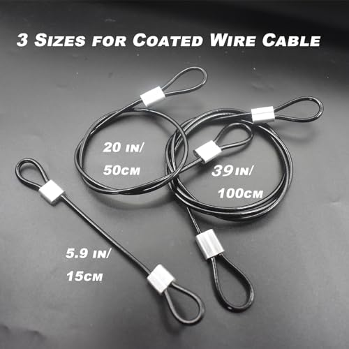 1/8"(3mm) Wire Diam Stainless Steel Cable Eyelets Loops Short Rope Lanyard Safety Tether Chain Lock with Vinyl Coated Cover, 20Pcs 6" Long Black (20 Count)