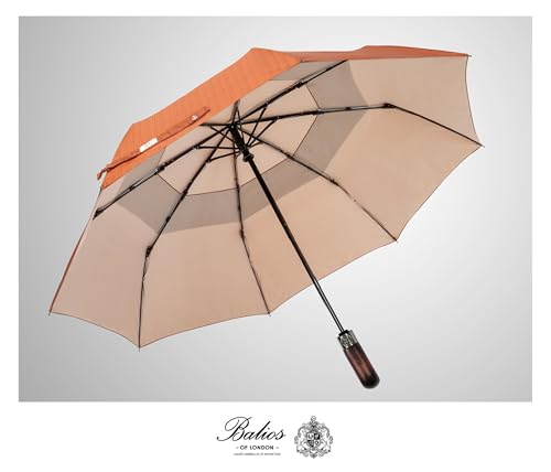 Folding Umbrella Real Wood Handle Herringbone Gold Flame