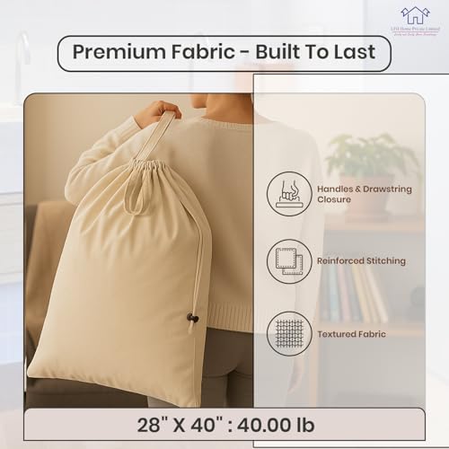 LFH Home Cotton Rich Canvas Extra Large Laundry Bag with Handle