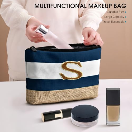 Beach Bag Initial Beach Tote with Makeup Bag for Travel