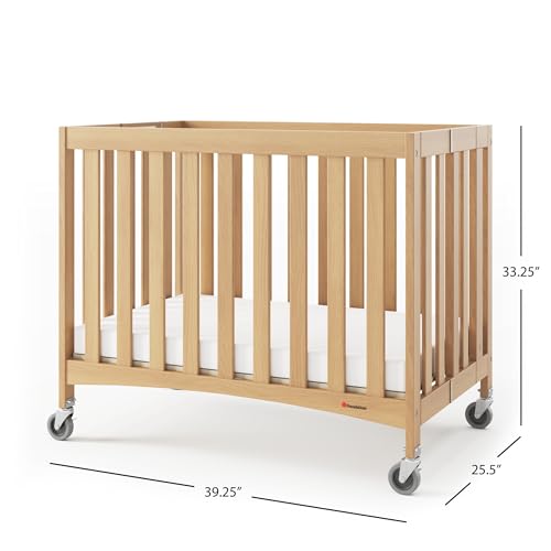 Travel Sleeper Wood Compact Folding Crib and Mattress Bundle