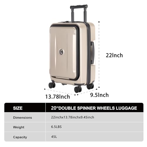 Carry On Luggage with Front Pocket & USB Port