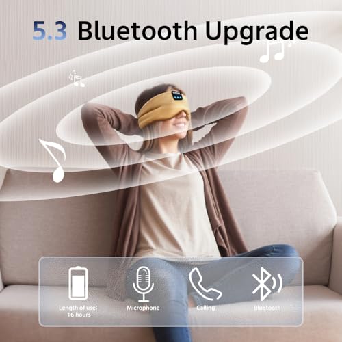 Sleep Mask Bluetooth 5.4 Headphones Soft Wireless Headband Eye Mask Blackout with Microphone