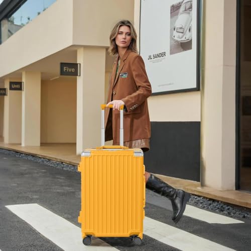 Carry On Luggage PC+ABS Aluminum Frame Zipperless Luggage Hard Shell Suitcase with TSA Lock Double Spinner Wheels 20 Inch Orange