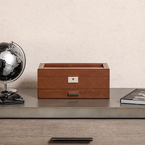 10 Slot Watch Box in Leather with Valet Drawer