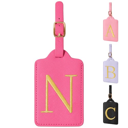 Personalized Rose Red Leather Initial Luggage Tags