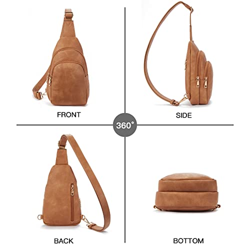 Crossbody Bags for Women Leather Sling Bag for Woman Travel Camel Brown