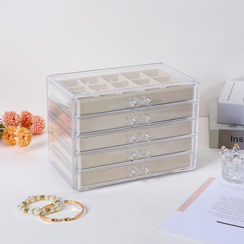 Acrylic Jewelry Organizer Box with 5 Drawers