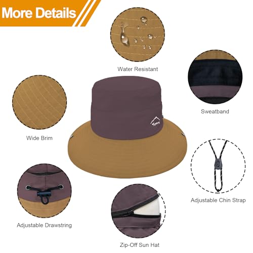 Sun Hats for Women Bucket Hat UV Protection Fishing Hat Wide Brim Safari Hats 2 in 1 Zip