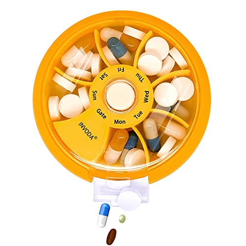 Weekly Pill Organizer 7 Compartment Rotating Pill Box for Daily