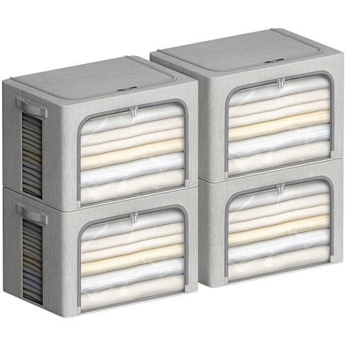 4 Pack Clothes Storage Bins with Metal Frame (4 Count)