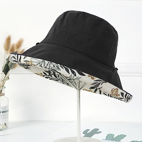 Women Floral Reversible Wide Brim Sun Hats Summer UV Protection Hiking Fishing Hat Wired Edge Beach Garden Lawn Work Cap Chin Strap