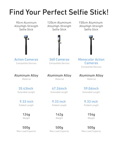 35" Extension Selfie Stick for GoPro Insta360 DJI for Vlog Travel