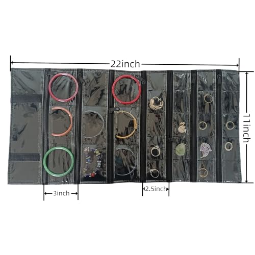 Travel Jewelry Roll Bag Portable Organizer Pouch With Grids&PVC Cover Storage Bags for Necklace
