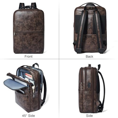 Vegan Leather Laptop Backpack for Women and Men Fits 16 Inch Laptop