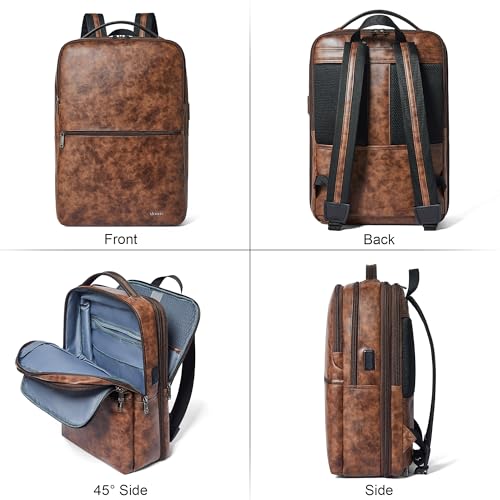 Vegan Leather Laptop Backpack for Women and Men Fits 16 Inch Laptop