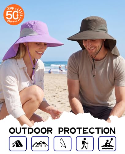 Outdoor UPF50+ Sun Hat Wide Brim Mesh Fishing Hat with Neck Flap