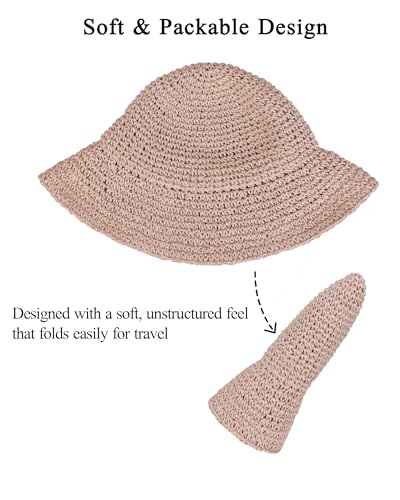 Womens Crochet Straw Sun Hat Foldable Floppy Wide Brim Beach Hat for Summer