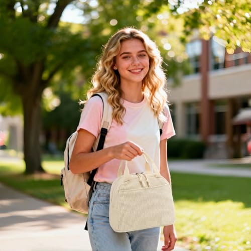 Lunch Bag for Women Men Cute Corduroy Lunch Tote Bags Reusable Insulated Lunch Box Large Capacity Reusable Insulated Cooler for Work Picnic or Travel