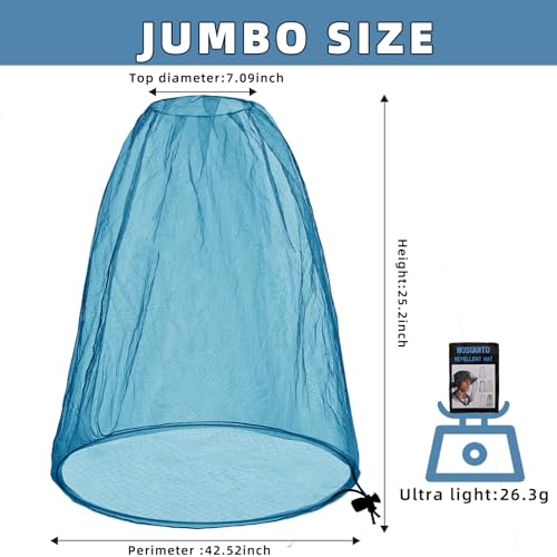 Oversized Mosquito Net 42 x 25 Inches Ultra Large Mosquito Head Net Face Neck Fly Mesh Netting Fits All Hats for Outdoor Camping Hiking Fishing Gardening Safari (2 Count)