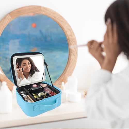 Travel Makeup Bag with LED Mirror Travel Makeup Organizer with 3 Lighted Settings