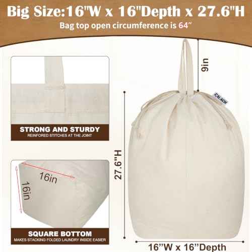 Canvas Laundry Bags with Handles & Square Base 16"Wx16"Depth x27.6"H