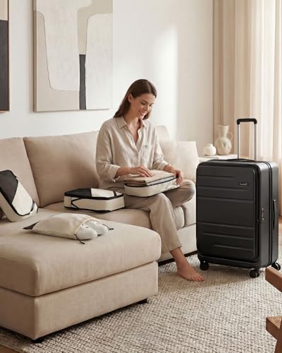 Checked Top Opening Expandable Suitcase Bundle