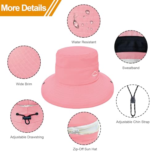 Sun Hats for Women Bucket Hat UV Protection Fishing Hat Wide Brim Safari Hats 2 in 1 Zip