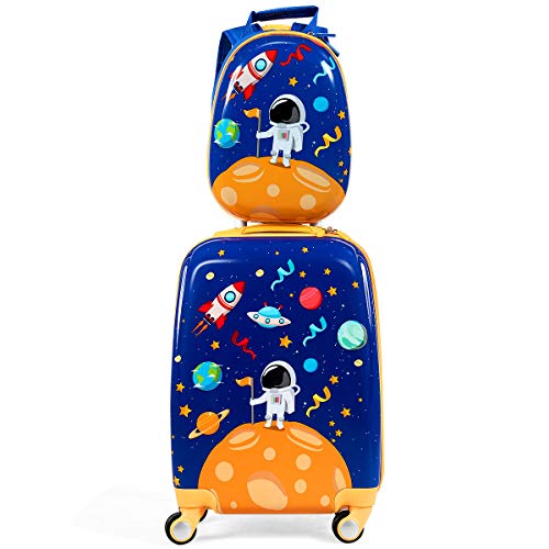 Kids Luggage 12" Toddler Backpack & 18" Travel Suitcase with Wheels (2 Count)