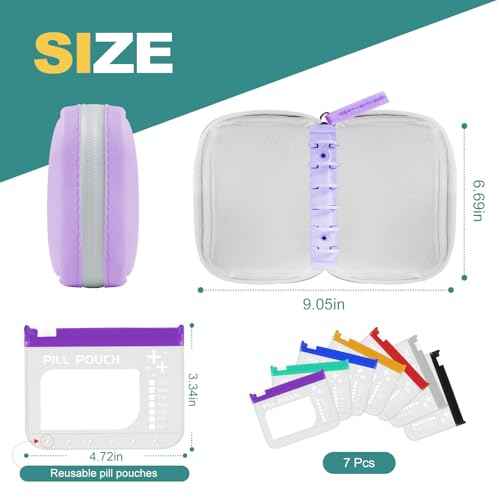 A7 Waterproof Pill Organizer with 7 PCS L Size Zippered Pill Pouches for A7 Binder (7 Count)