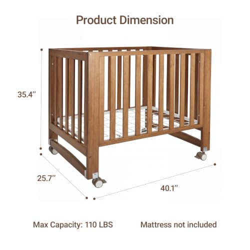 EvoNest 6-in-1 Convertible Baby Mini Crib with Wheels