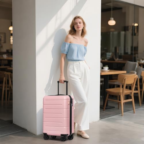Carry On Luggage 22x14x9 Airline Approved Hardshell Carry On Suitcases with Wheels Travel Rolling 20 Inch Luggage with Cup Holder for Women