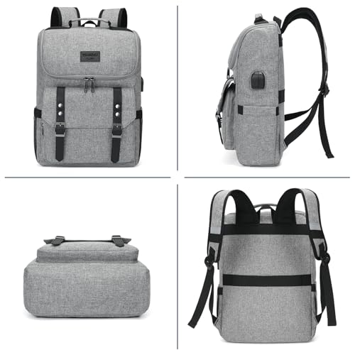 Vintage Backpack Travel Laptop Backpack with usb Charging Port for Women & Men College Backpack Fits 15.6 Inch Laptop Grey Brown