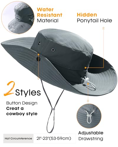 Sun Hats for Women Ponytail Wide Brim Summer Packable Cowboy Hat