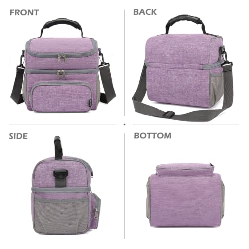 Double Layer Cooler Insulated Lunch Bag Adult Lunch Box Large Tote Bag for Men (Purple)