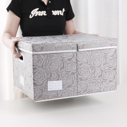 Extra Large Collapsible Storage Cubes with Lids Fabric Decorative Storage Bins Boxes Organizer Baskets with Cover Handles for Bedroom Closet Living Room 19.6x15.7x11.8 Inch 3 Pack (3 Count)