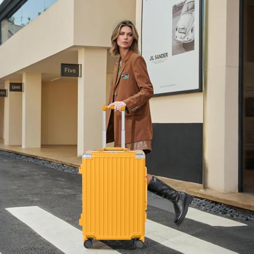 Luggage PC+ABS Aluminum Frame Zipperless Checked Luggage Hard Shell Suitcase with TSA Lock Double Spinner Wheels 28 Inch Orange