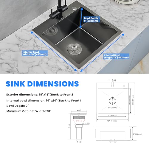 18×18 Inch Drop In Bar Prep Sink