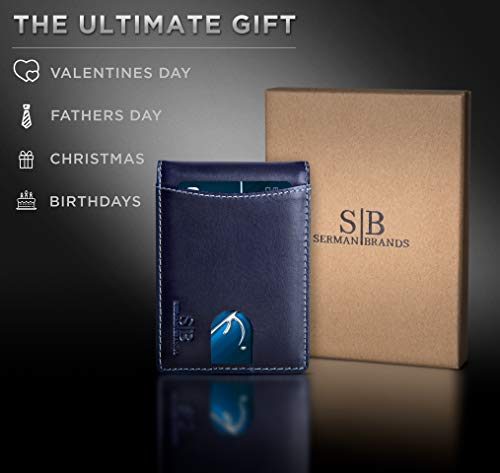RFID Blocking Slim Bifold Genuine Leather Minimalist Front Pocket Wallets for Men with Money Clip Thin Gift
