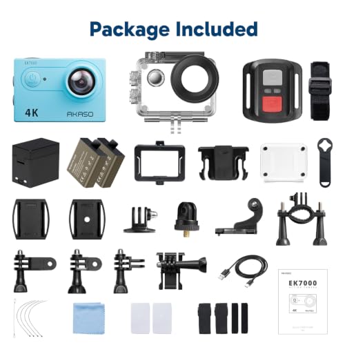 EK7000 4K30FPS 20MP WiFi Action Camera with EIS Ultra HD 131FT Waterproof Underwater Camera Remote Control 4X Zoom Support External Microphone Blue