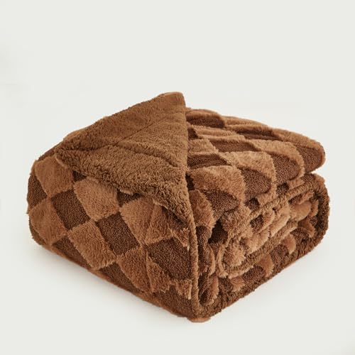 Luxury Faux Fur Rabbit Fur Throw Blanket Brown 90"x80"