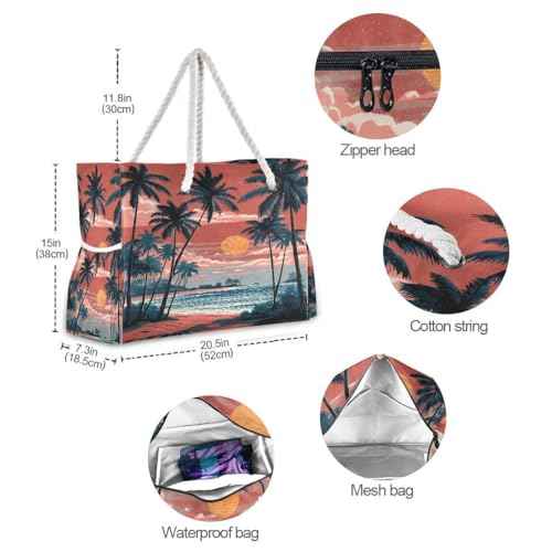Large Beach Bags Totes Canvas Tote Shoulder Bag Soft Wave Water Resistant Bags for Gym Travel Daily Ocean