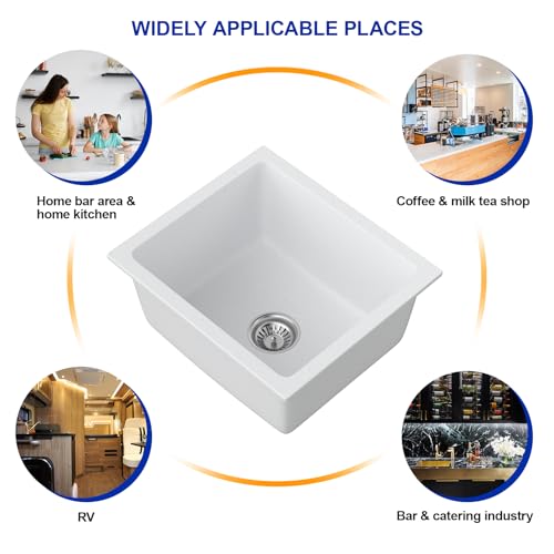 18 Inch Undermount Small Bar Sink Single Bowl Kitchen Sink White Granite Composite Wet Bar Sinks 18"W×16"D×9"H