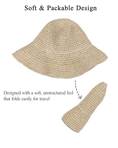 Womens Crochet Straw Sun Hat Foldable Floppy Wide Brim Beach Hat for Summer